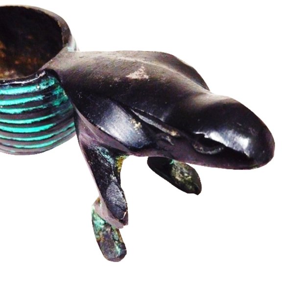 Vintage Whimsical MCM Asian Inspired Bronze Frog Pulling an Upturned Shell 1950s - Picture 8 of 12